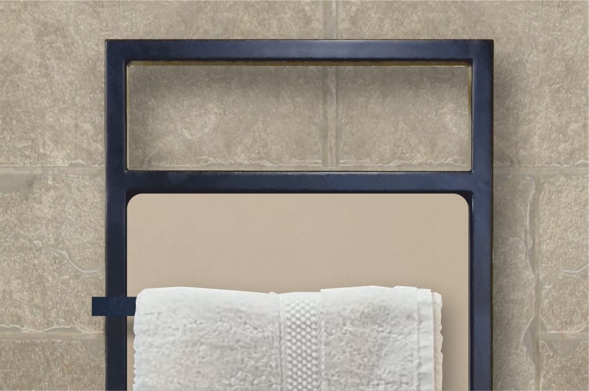 A HOM wood radiator in a minimalist, high-design interior