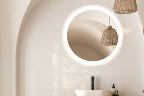 Heating mirror A round and warm mirror to be installed on the wall to give warmth to your bathroom